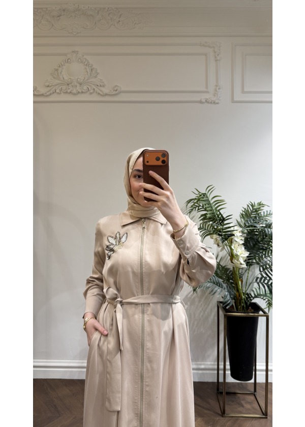 WENNORA FERMUARLI ELBİSE BEJ