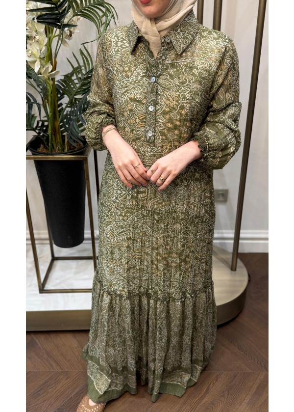 DESENLİ PAMUK ELBİSE HAKİ