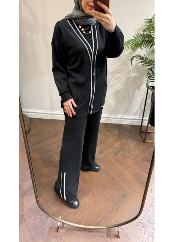 TIĞ TRİKO SİMLİ RİBANALI TAKIM SİYAH