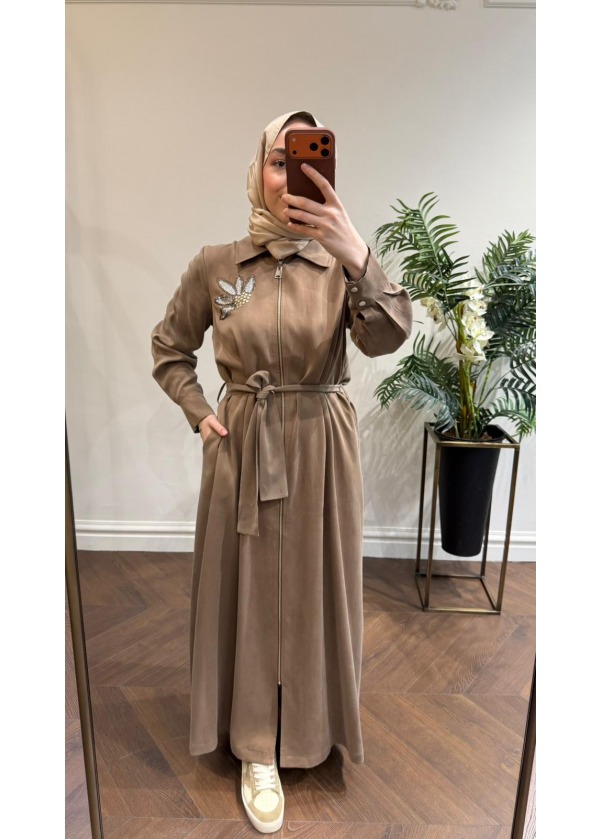 WENNORA FERMUARLI ELBİSE KAHVE