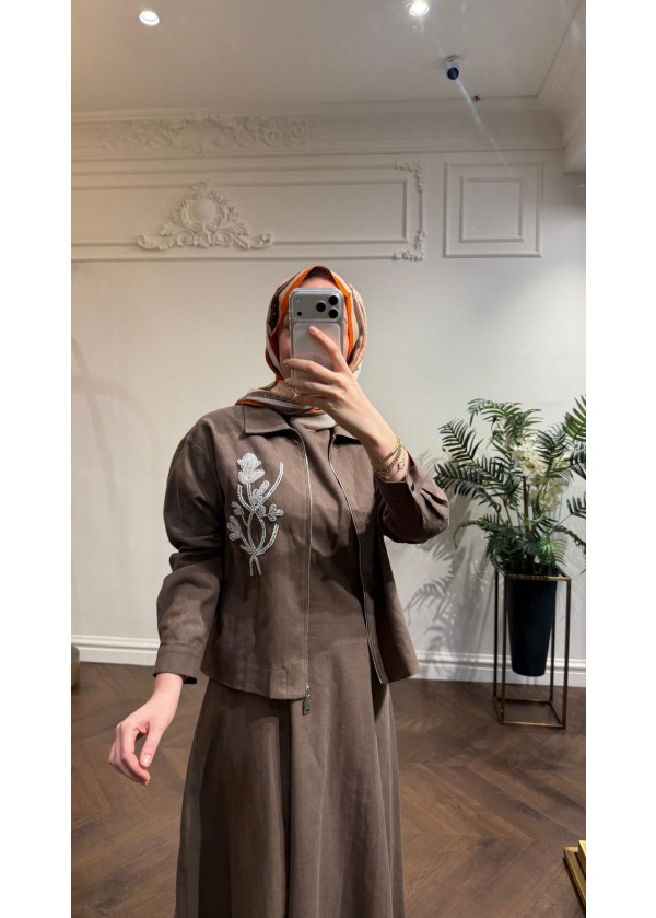 WENNORA CEKET ELBİSE TAKIM KAHVE